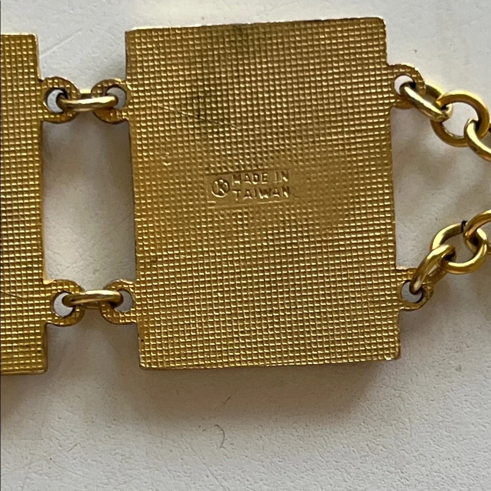 Vintage panel enamel cloisonné turquoise blue gold bracelet - Picture 11 of 17